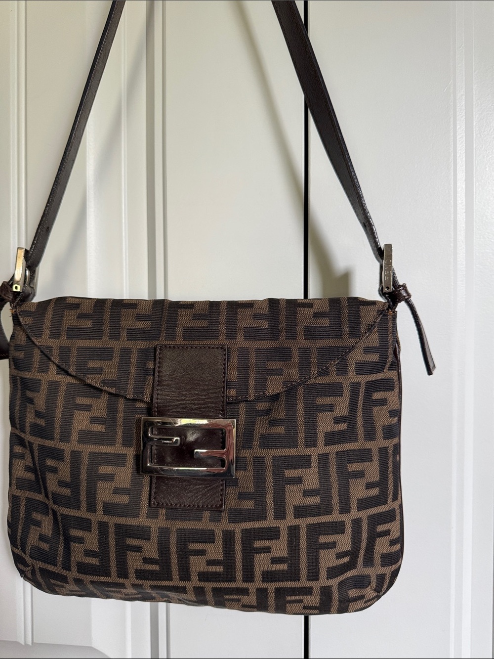 Fendi Brown and Dark Brown FF Canvas Shoulder Bag